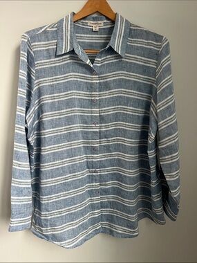 Coldwater Creek | 100% Linen Blue & White Striped Button-Down Shirt #14021 Sz 2X